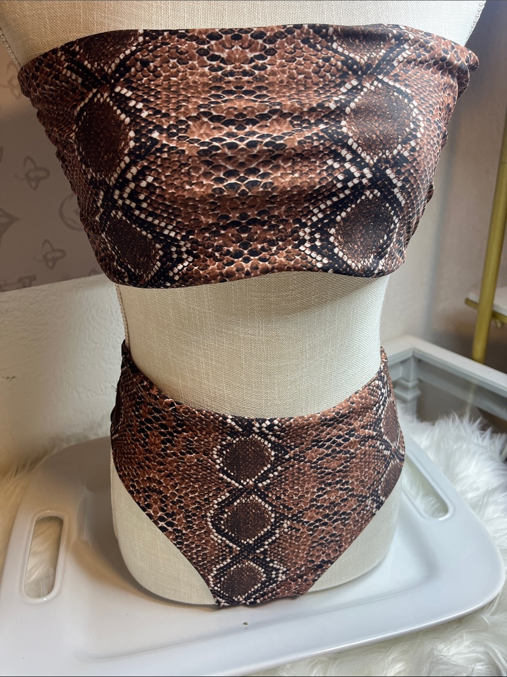 Brown Snake Print Bandeau Bikini Set - Picture 2 of 7